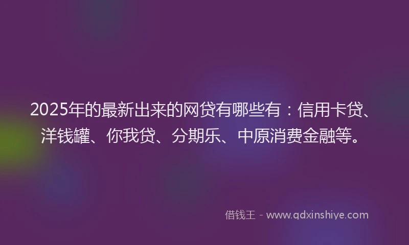 2025年的最新出来的网贷有哪些有：信用卡贷、洋钱罐、你我贷、分期乐、中原消费金融等。