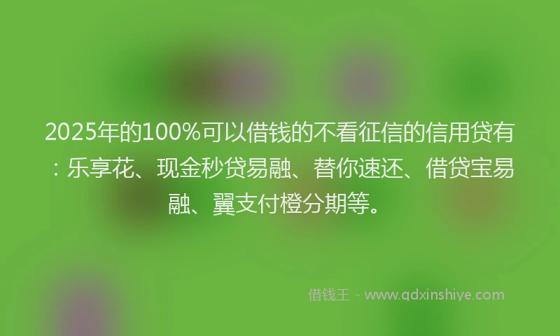 2025年的100%可以借钱的不看征信的信用贷有：乐享花、现金秒贷易融、替你速还、借贷宝易融、翼支付橙分期等。