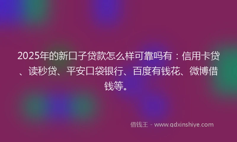 2025年的新口子贷款怎么样可靠吗有：信用卡贷、读秒贷、平安口袋银行、百度有钱花、微博借钱等。