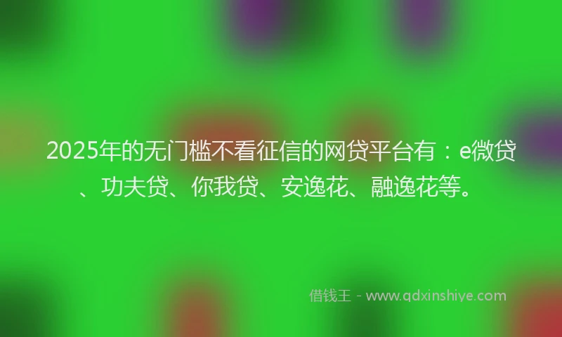 2025年的无门槛不看征信的网贷平台有：e微贷、功夫贷、你我贷、安逸花、融逸花等。