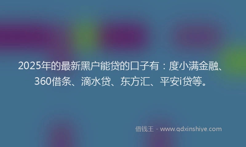 2025年的最新黑户能贷的口子有：度小满金融、360借条、滴水贷、东方汇、平安i贷等。