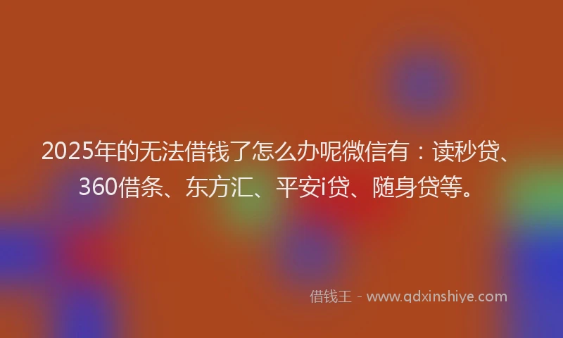 2025年的无法借钱了怎么办呢微信有：读秒贷、360借条、东方汇、平安i贷、随身贷等。
