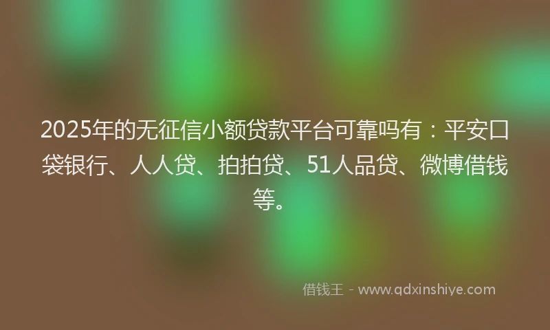 2025年的无征信小额贷款平台可靠吗有：平安口袋银行、人人贷、拍拍贷、51人品贷、微博借钱等。
