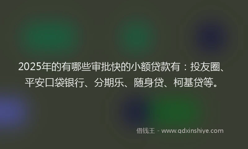 2025年的有哪些审批快的小额贷款有：投友圈、平安口袋银行、分期乐、随身贷、柯基贷等。