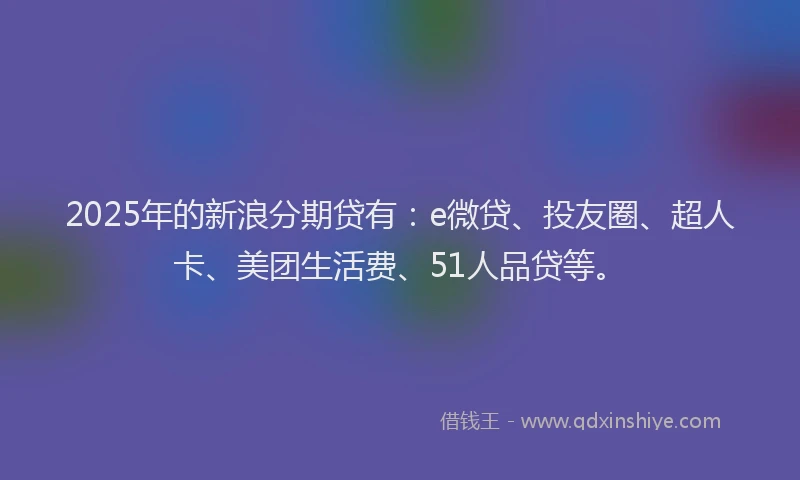 2025年的新浪分期贷有：e微贷、投友圈、超人卡、美团生活费、51人品贷等。
