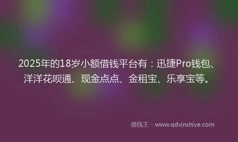 2025年的18岁小额借钱平台有:迅捷Pro钱包、洋洋花呗通、现金点点、金租宝、乐享宝等。
