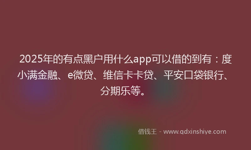 2025年的有点黑户用什么app可以借的到有：度小满金融、e微贷、维信卡卡贷、平安口袋银行、分期乐等。