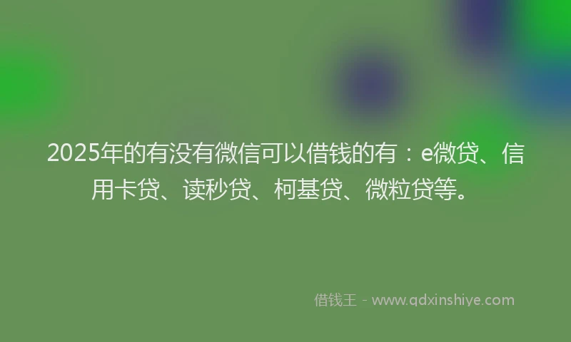 2025年的有没有微信可以借钱的有：e微贷、信用卡贷、读秒贷、柯基贷、微粒贷等。