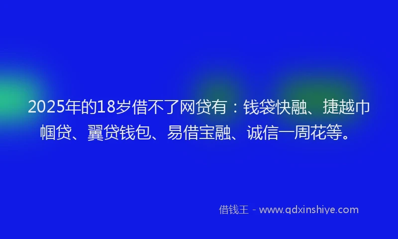 2025年的18岁借不了网贷有:钱袋快融、捷越巾帼贷、翼贷钱包、易借宝融、诚信一周花等。