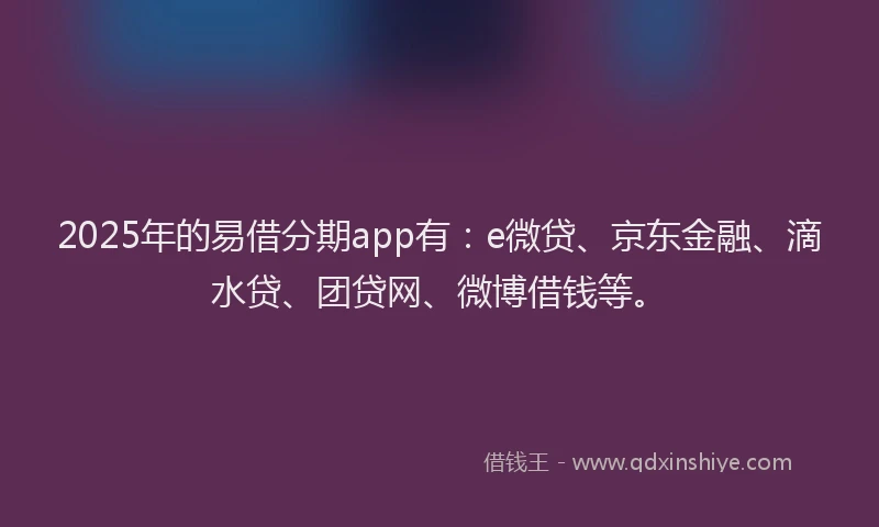 2025年的易借分期app有：e微贷、京东金融、滴水贷、团贷网、微博借钱等。