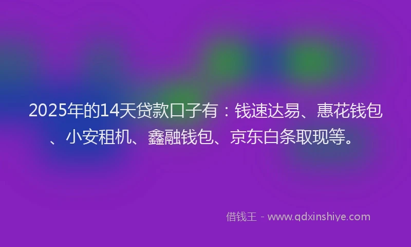 2025年的14天贷款口子有：钱速达易、惠花钱包、小安租机、鑫融钱包、京东白条取现等。