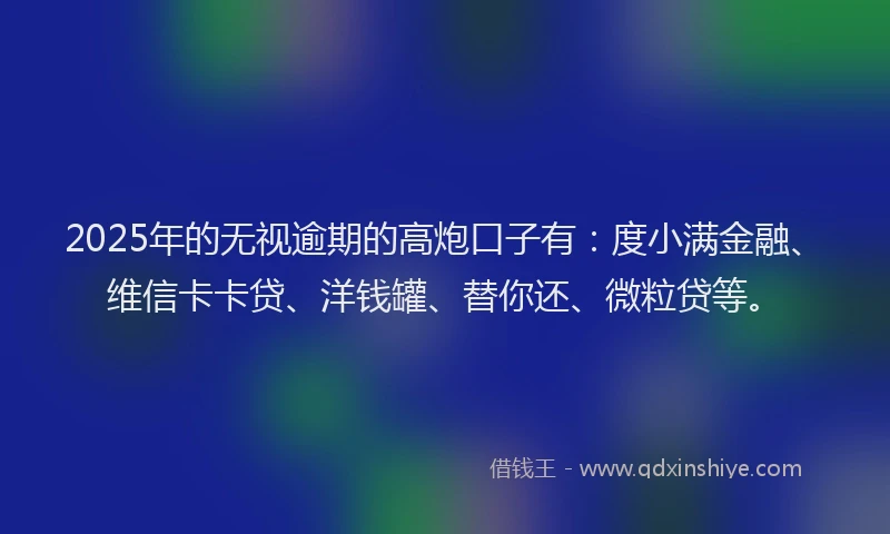 2025年的无视逾期的高炮口子有:度小满金融、维信卡卡贷、洋钱罐、替你还、微粒贷等。