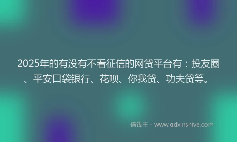 2025年的有没有不看征信的网贷平台有：投友圈、平安口袋银行、花呗、你我贷、功夫贷等。