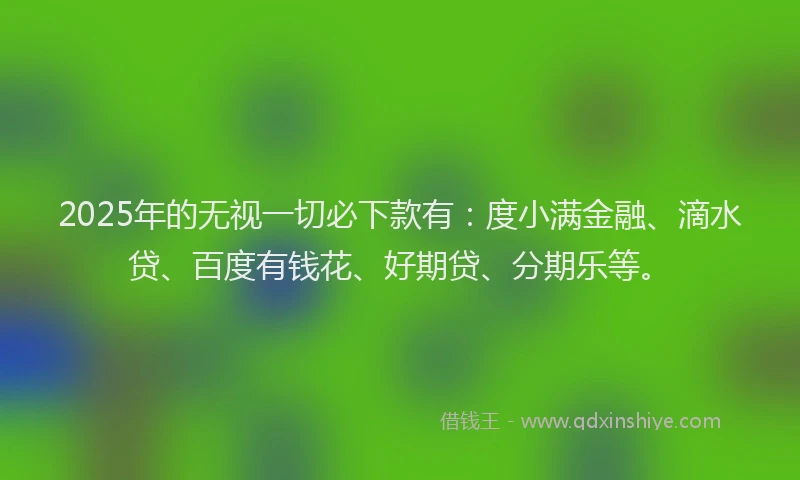 2025年的无视一切必下款有：度小满金融、滴水贷、百度有钱花、好期贷、分期乐等。