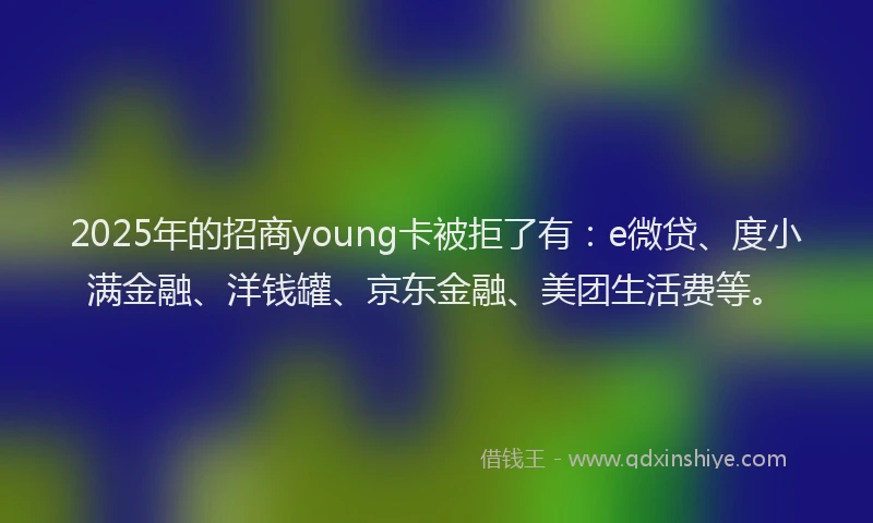2025年的招商young卡被拒了有：e微贷、度小满金融、洋钱罐、京东金融、美团生活费等。