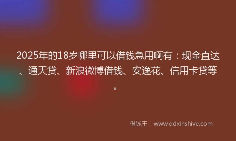 2025年的18岁哪里可以借钱急用啊有：现金直达、通天贷、新浪微博借钱、安逸花、信用卡贷等。