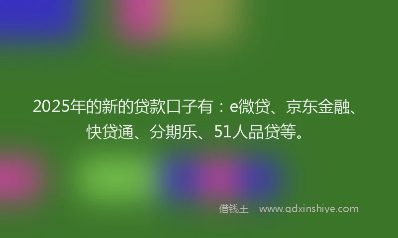 2025年的新的贷款口子有：e微贷、京东金融、快贷通、分期乐、51人品贷等。