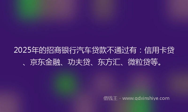 2025年的招商银行汽车贷款不通过有：信用卡贷、京东金融、功夫贷、东方汇、微粒贷等。