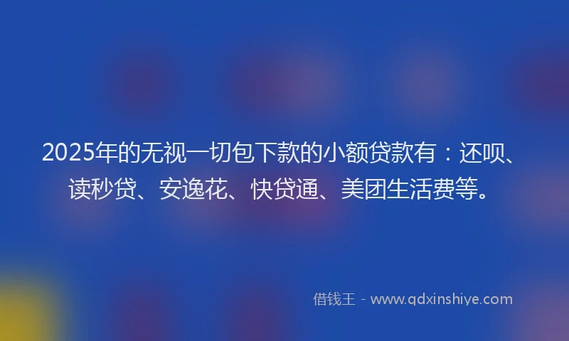 2025年的无视一切包下款的小额贷款有：还呗、读秒贷、安逸花、快贷通、美团生活费等。