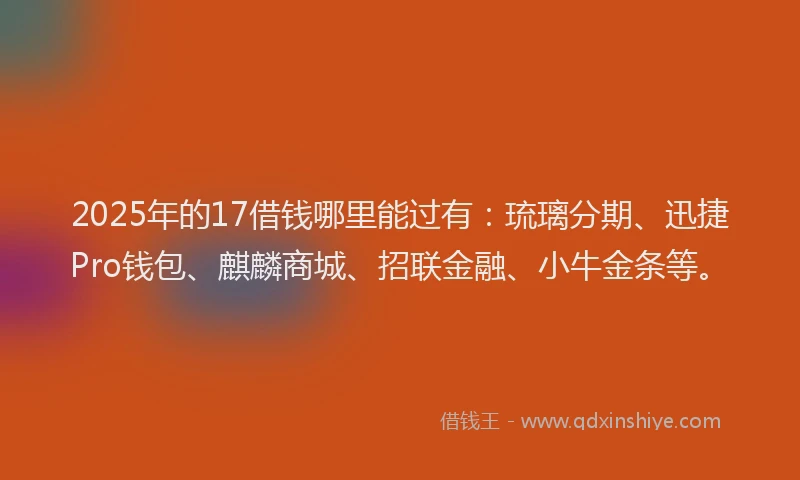 2025年的17借钱哪里能过有：琉璃分期、迅捷Pro钱包、麒麟商城、招联金融、小牛金条等。