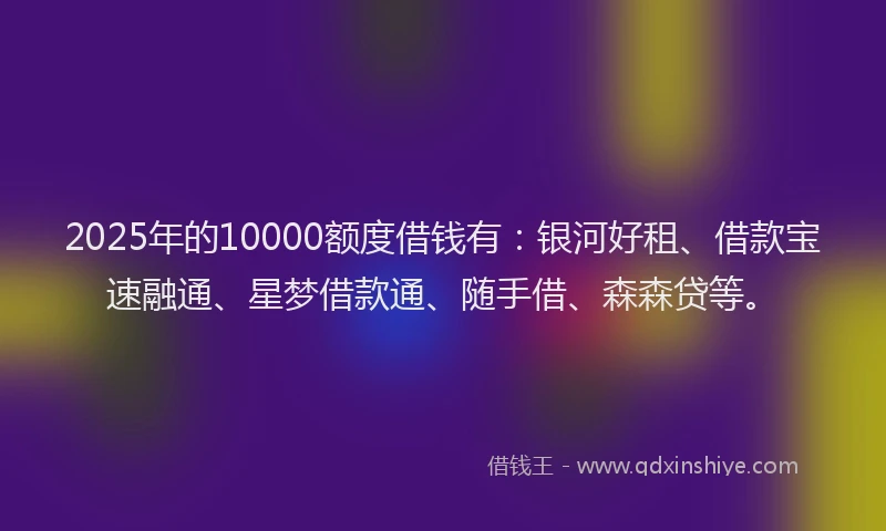 2025年的10000额度借钱有：银河好租、借款宝速融通、星梦借款通、随手借、森森贷等。