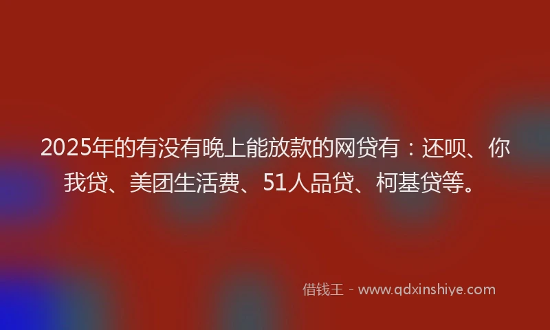 2025年的有没有晚上能放款的网贷有：还呗、你我贷、美团生活费、51人品贷、柯基贷等。