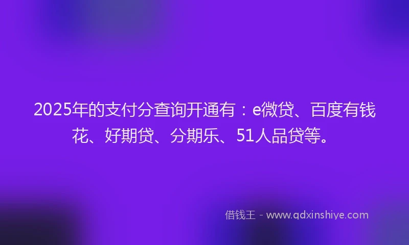 2025年的支付分查询开通有：e微贷、百度有钱花、好期贷、分期乐、51人品贷等。