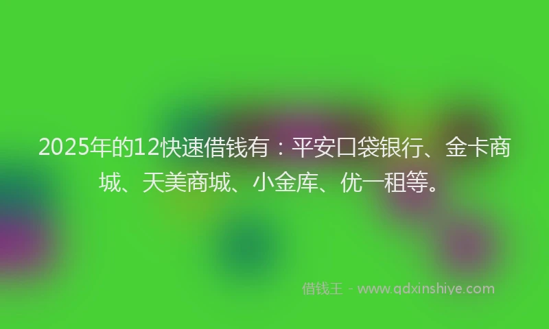 2025年的12快速借钱有：平安口袋银行、金卡商城、天美商城、小金库、优一租等。
