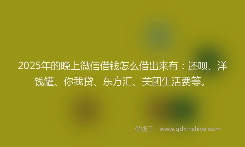 2025年的晚上微信借钱怎么借出来有：还呗、洋钱罐、你我贷、东方汇、美团生活费等。