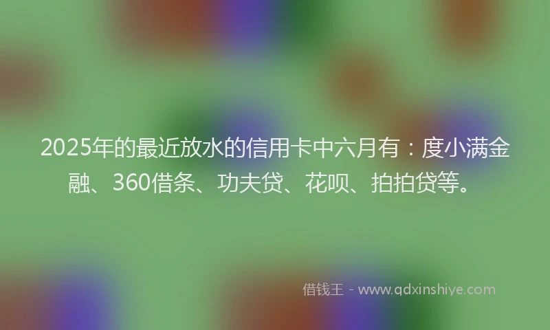 2025年的最近放水的信用卡中六月有：度小满金融、360借条、功夫贷、花呗、拍拍贷等。