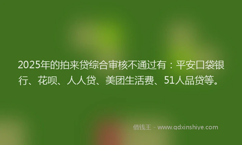 2025年的拍来贷综合审核不通过有：平安口袋银行、花呗、人人贷、美团生活费、51人品贷等。