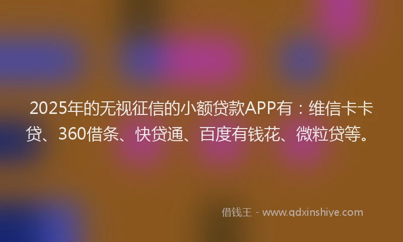 2025年的无视征信的小额贷款APP有：维信卡卡贷、360借条、快贷通、百度有钱花、微粒贷等。
