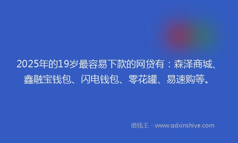 2025年的19岁最容易下款的网贷有：森泽商城、鑫融宝钱包、闪电钱包、零花罐、易速购等。