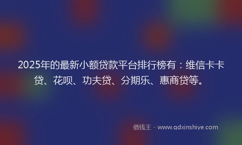 2025年的最新小额贷款平台排行榜有：维信卡卡贷、花呗、功夫贷、分期乐、惠商贷等。