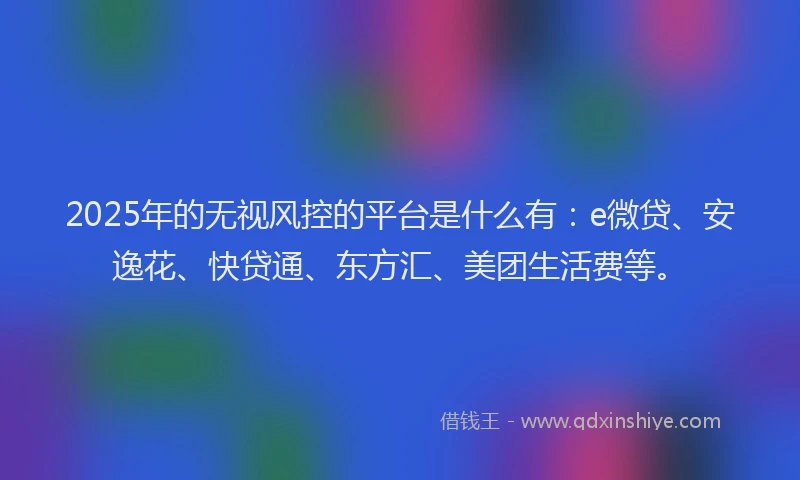 2025年的无视风控的平台是什么有：e微贷、安逸花、快贷通、东方汇、美团生活费等。