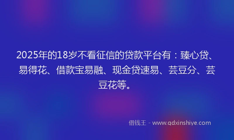 2025年的18岁不看征信的贷款平台有：臻心贷、易得花、借款宝易融、现金贷速易、芸豆分、芸豆花等。