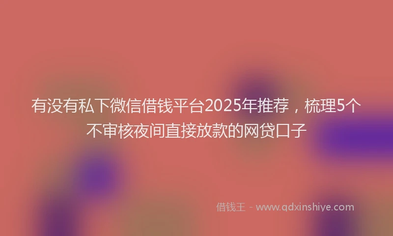 有没有私下微信借钱平台2025年推荐，梳理5个不审核夜间直接放款的网贷口子