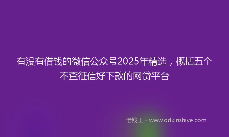 有没有借钱的微信公众号2025年精选，概括五个不查征信好下款的网贷平台