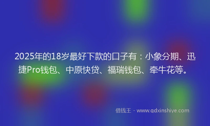 2025年的18岁最好下款的口子有：小象分期、迅捷Pro钱包、中原快贷、福瑞钱包、牵牛花等。