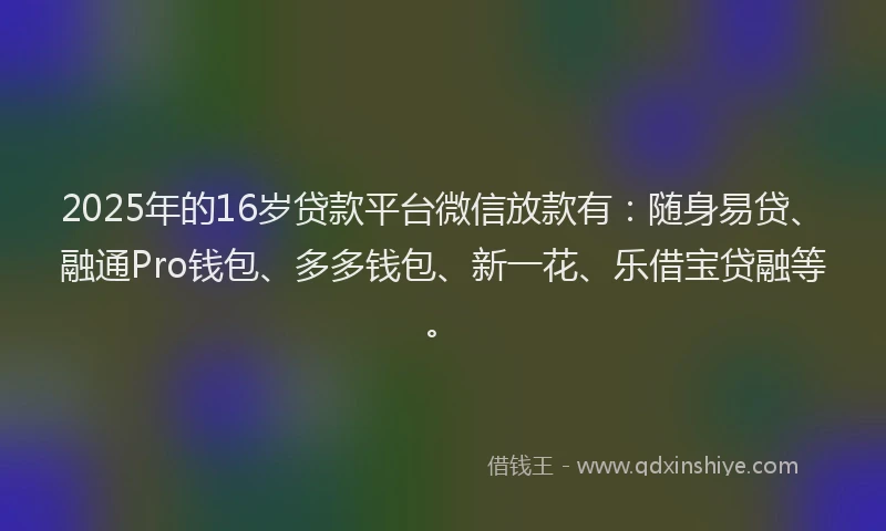 2025年的16岁贷款平台微信放款有：随身易贷、融通Pro钱包、多多钱包、新一花、乐借宝贷融等。
