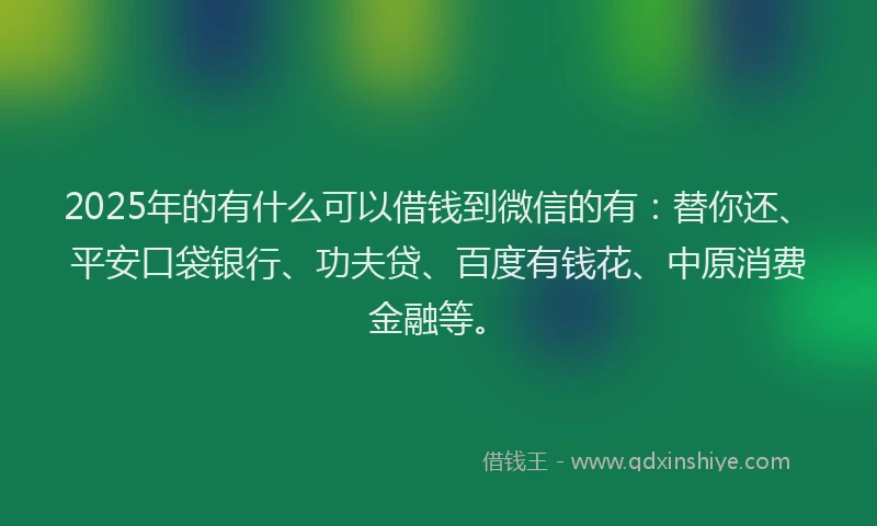 2025年的有什么可以借钱到微信的有：替你还、平安口袋银行、功夫贷、百度有钱花、中原消费金融等。