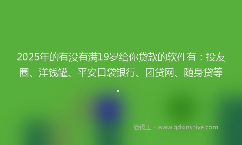 2025年的有没有满19岁给你贷款的软件有：投友圈、洋钱罐、平安口袋银行、团贷网、随身贷等。