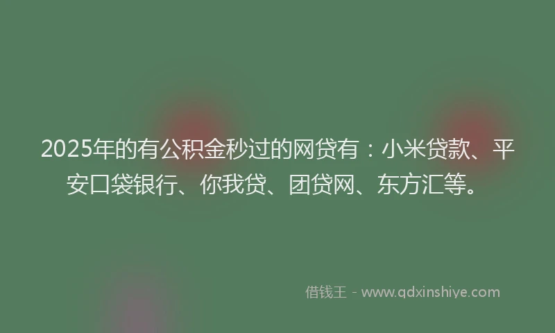 2025年的有公积金秒过的网贷有：小米贷款、平安口袋银行、你我贷、团贷网、东方汇等。