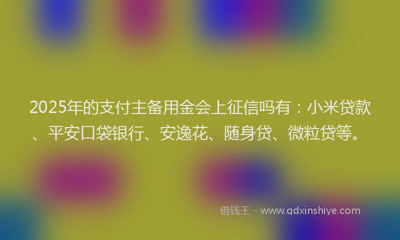 2025年的支付主备用金会上征信吗有：小米贷款、平安口袋银行、安逸花、随身贷、微粒贷等。