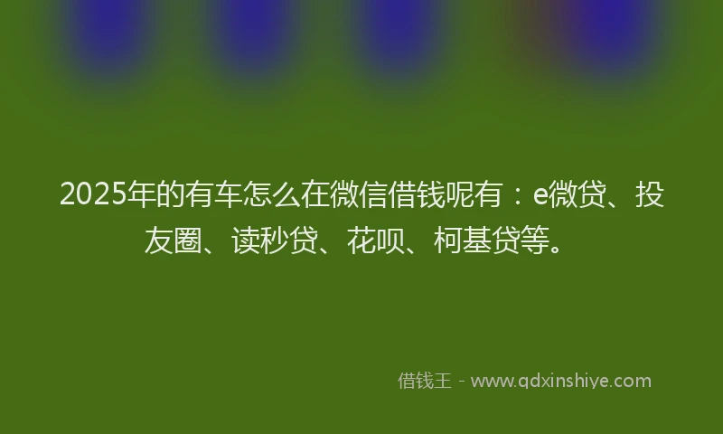 2025年的有车怎么在微信借钱呢有：e微贷、投友圈、读秒贷、花呗、柯基贷等。