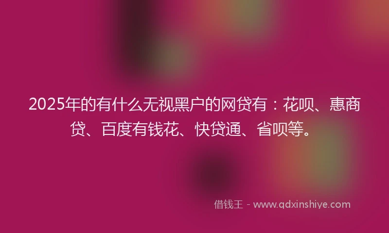 2025年的有什么无视黑户的网贷有：花呗、惠商贷、百度有钱花、快贷通、省呗等。