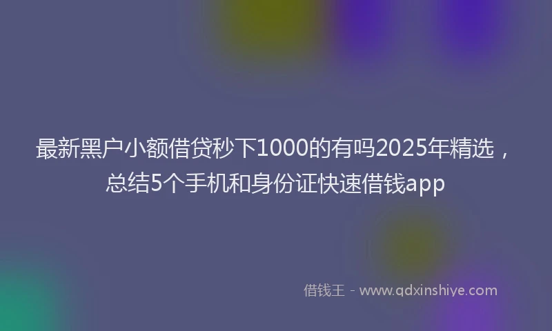 最新黑户小额借贷秒下1000的有吗2025年精选，总结5个手机和身份证快速借钱app