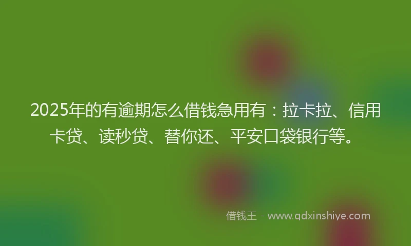 2025年的有逾期怎么借钱急用有：拉卡拉、信用卡贷、读秒贷、替你还、平安口袋银行等。