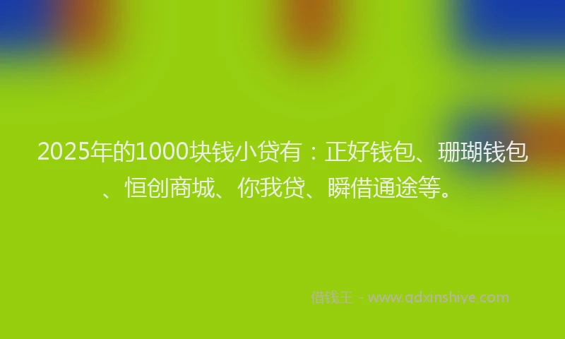 2025年的1000块钱小贷有：正好钱包、珊瑚钱包、恒创商城、你我贷、瞬借通途等。