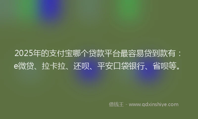 2025年的支付宝哪个贷款平台最容易贷到款有：e微贷、拉卡拉、还呗、平安口袋银行、省呗等。